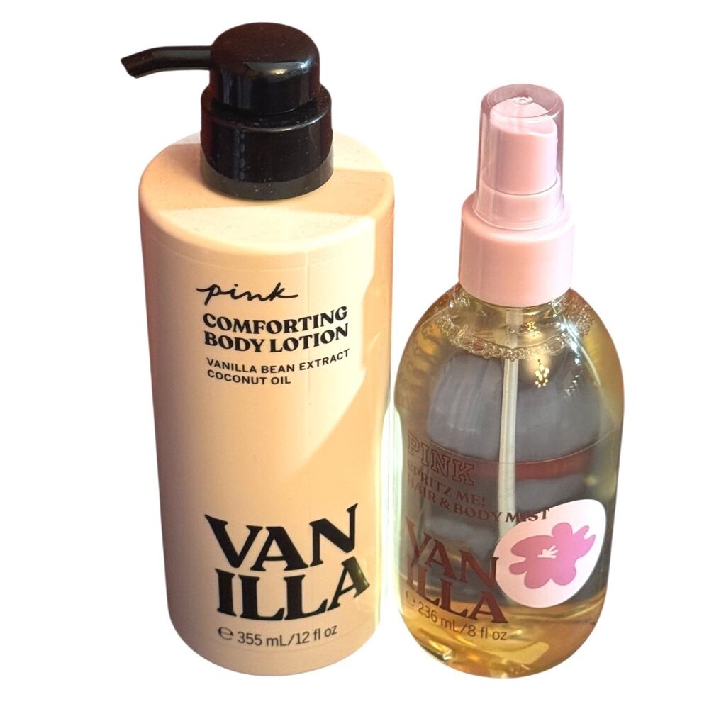 Pink Vanilla Body Lotion & Hair/Body Mist Set New